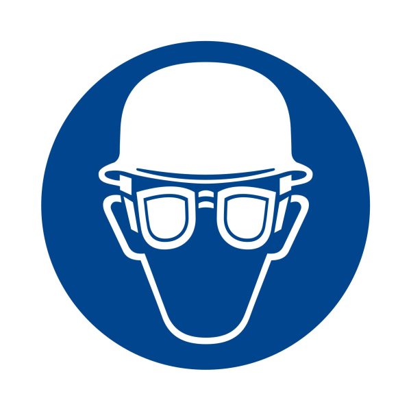 Symbol Použi okuliare a prilbu!