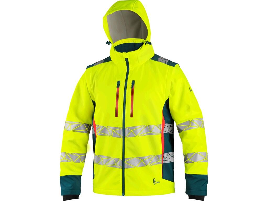 Bunda CXS BEDFORD, výstražná, pánska, softshell, žlto-petrolová